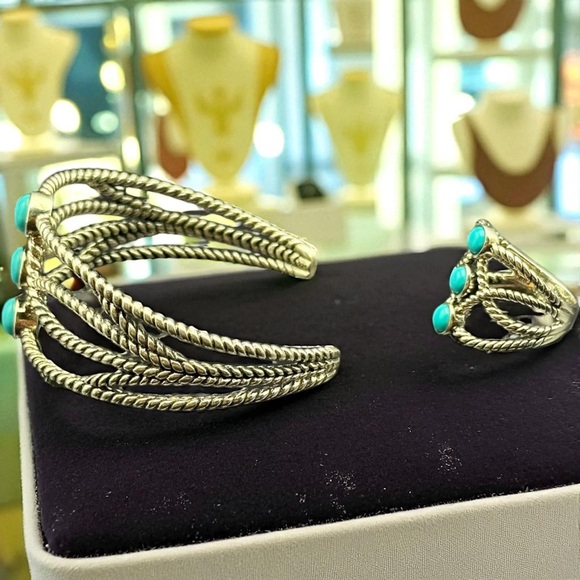 Sterling Silver Turquoise Bracelet & Ring Set Navajo Style size 11 - Picture 5 of 6